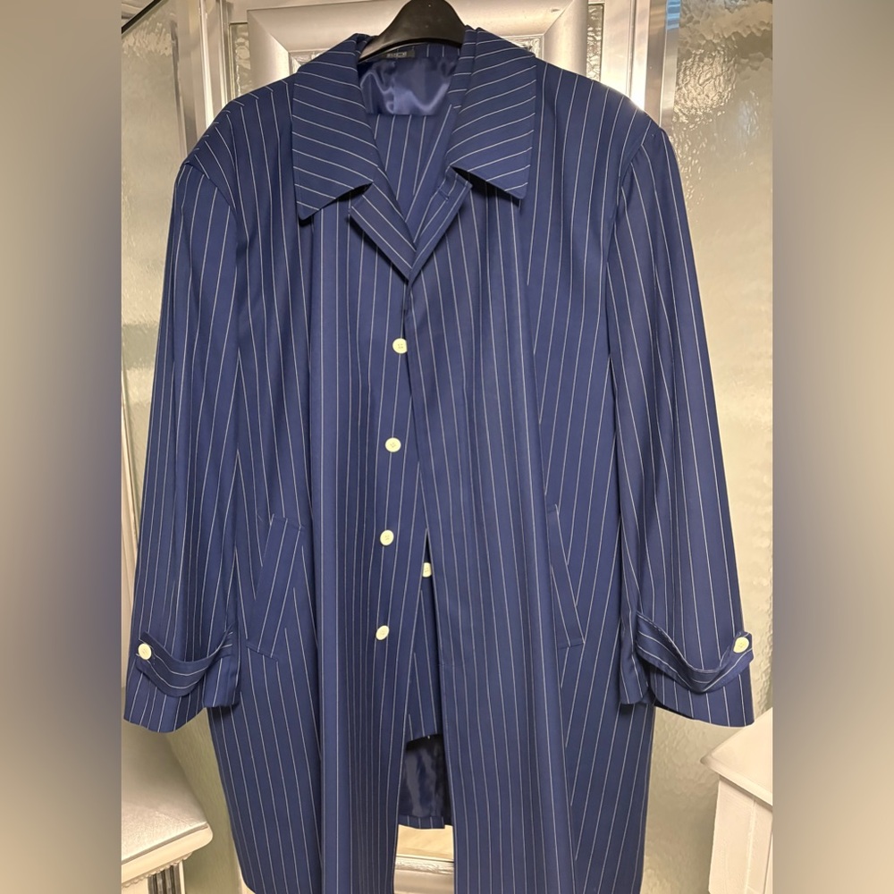 Mens Royal Diamond Blue /Cream Pin Stripes Double Breasted Suit / OverCoat Sz.60